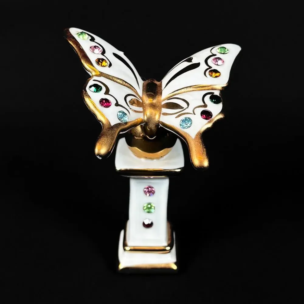 Capodimonte Butterfly porcelain figurine on stand w Swarovski Polaris Crystals